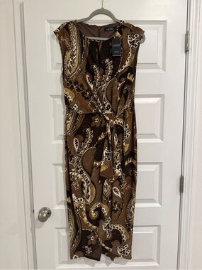 Lauren Ralph Lauren Brown Paisley-Print Draped Midi Sheath Dress